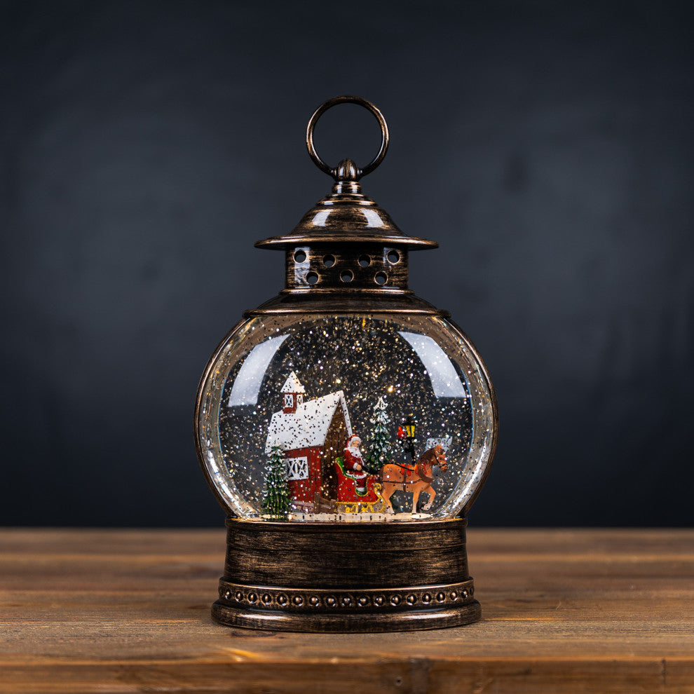 LED Snow Globe With Santa's Sleigh 11.5"H