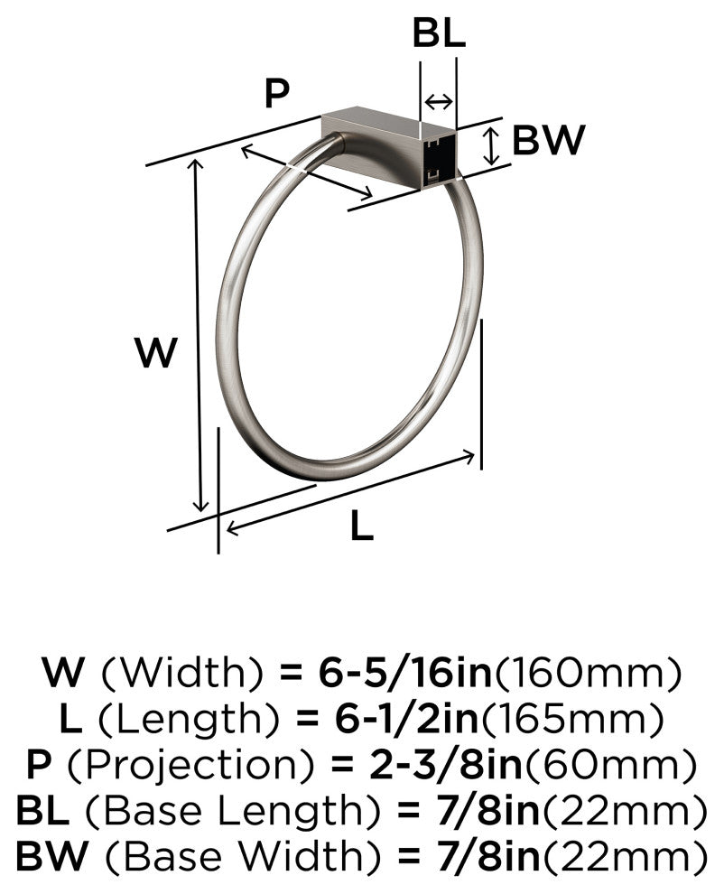 Amerock Monument Contemporary Towel Ring, Brushed Nickel