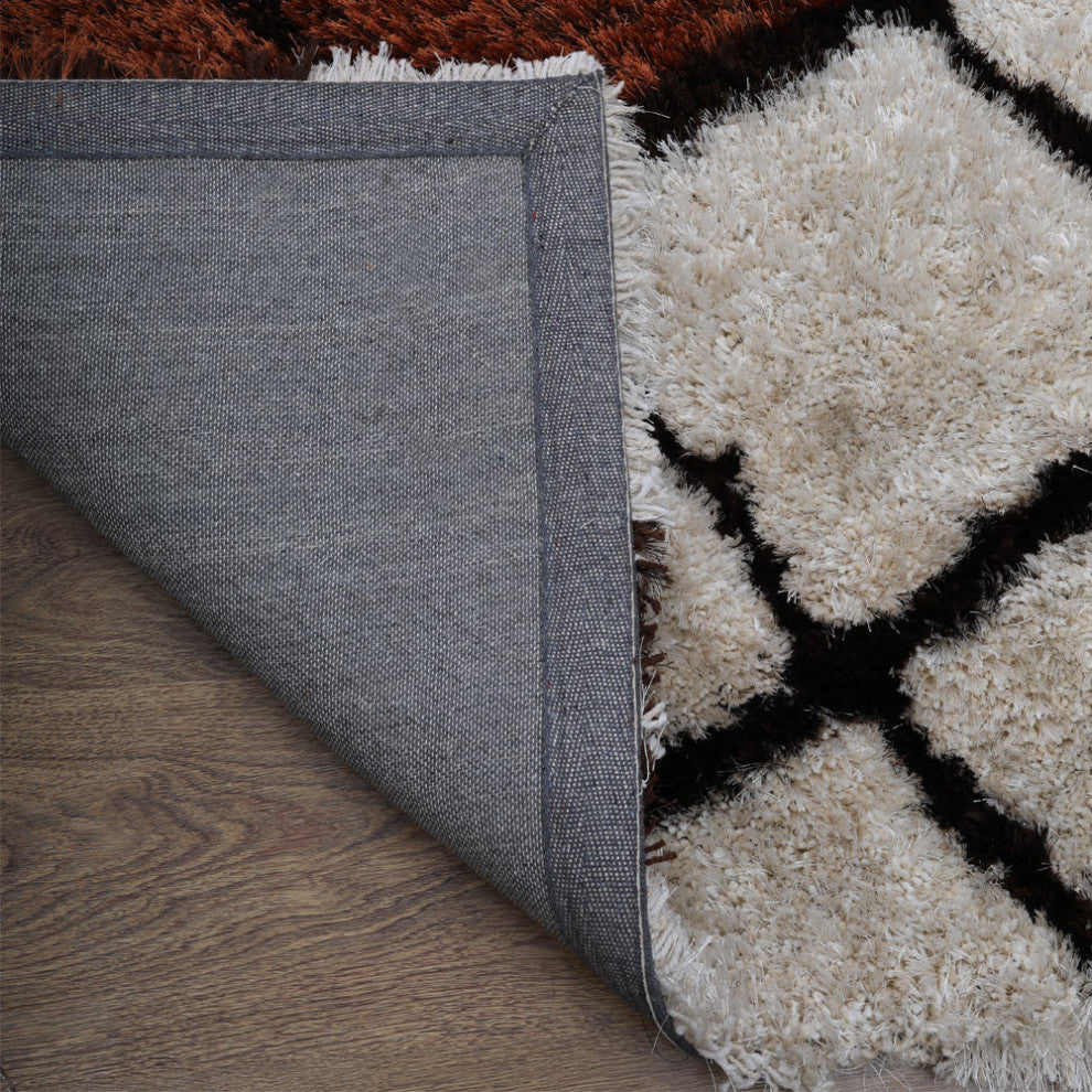 HAND TUFTED SHAG POLYESTER ECO-FRIENDLY AREA RUGS -Purple Beige Color, Geometric