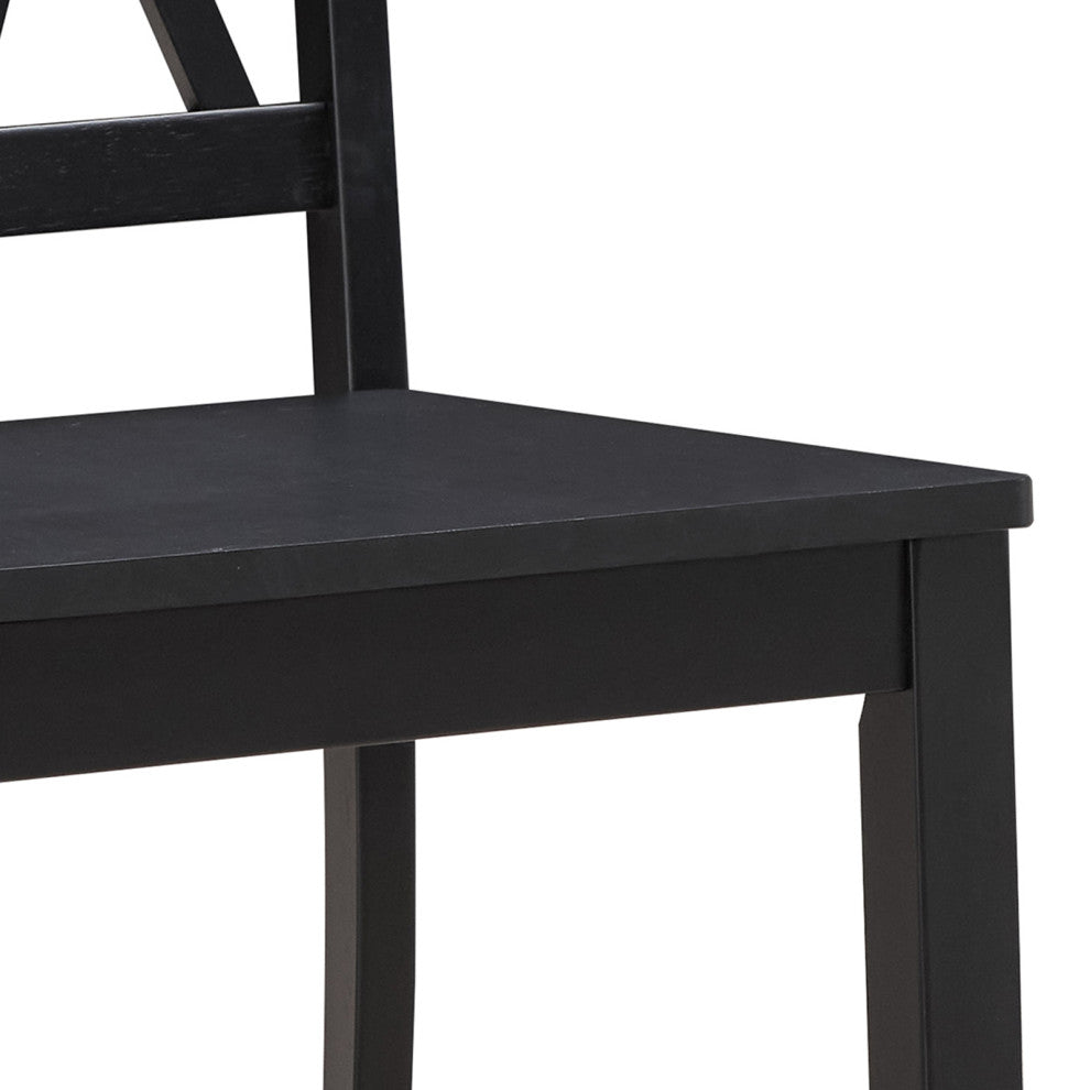 Set of 2 Double-X Back Wood Chairs, Black