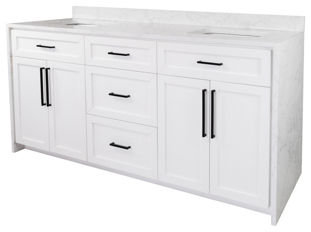 Palisade 72" Bathroom Vanity, White, Engineered Marble