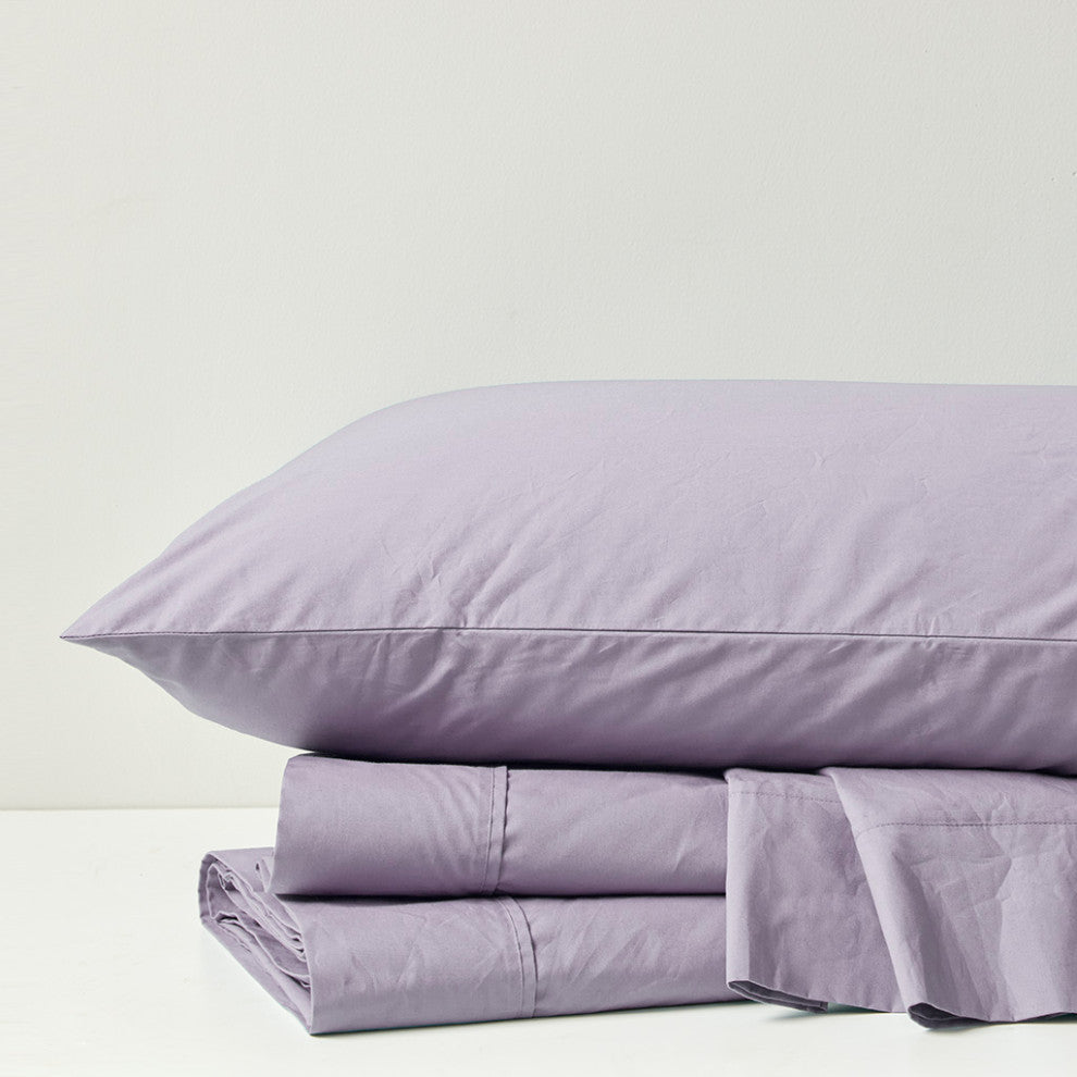 Madison Park Peached Percale Cotton Peached Percale Sheet Set, Purple