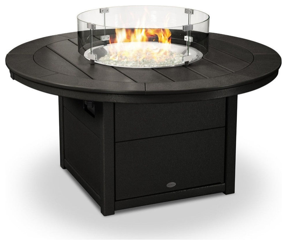 Polywood Round 48" Fire Pit Table, Black