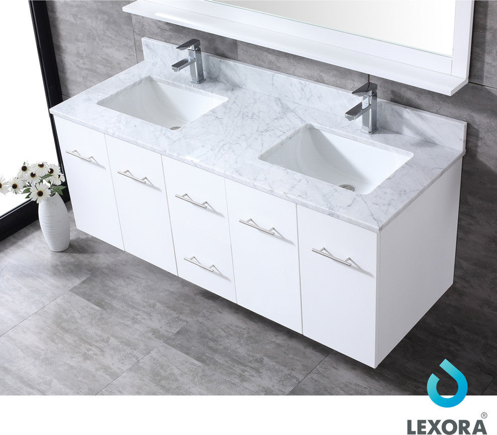 60" Double Vanity With Carrera Marble Top and Sinks