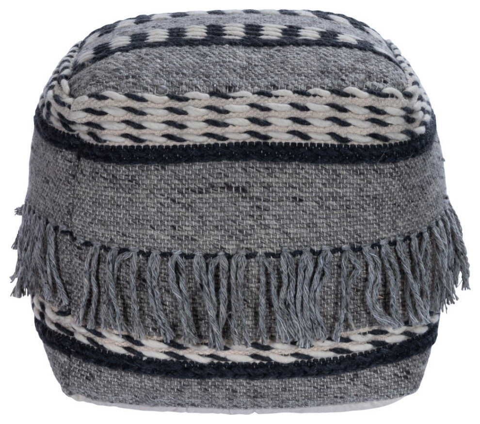 Boho Square Black and Gray Pouf Ottoman