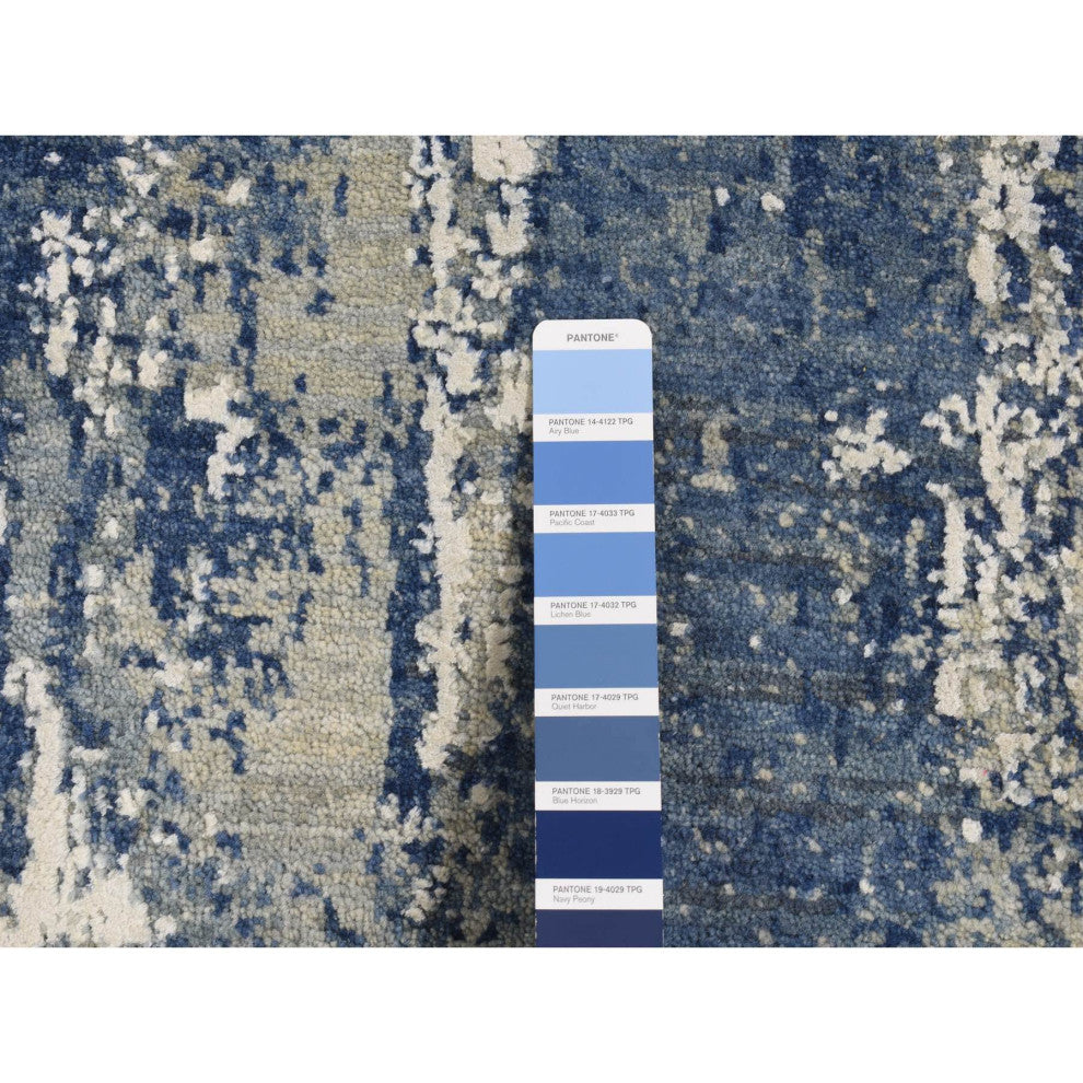 Air Force Blue Abstract Design Wool and Silk Hand Knotted Runner Rug 2'6"x8'1"