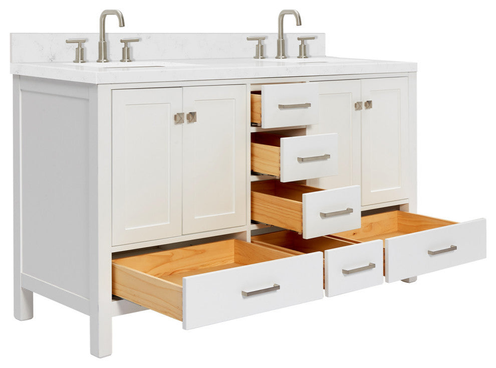 Ariel Cambridge 60" Double Rectangle Sinks Vanity, Carrara Quartz