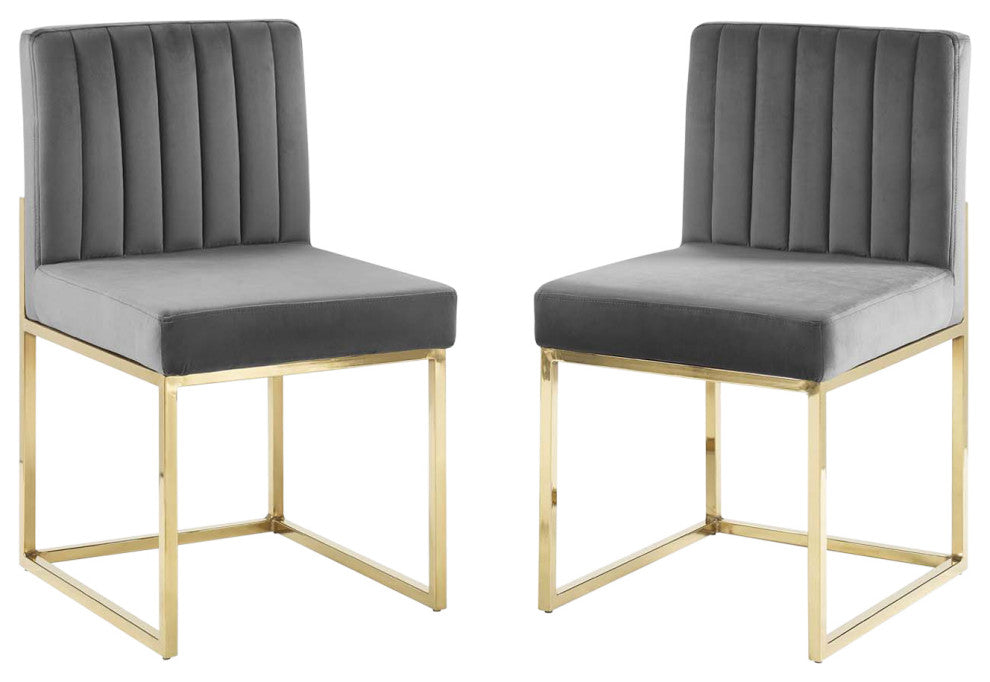 Carriage Dining Chair Performance Velvet Set of 2 - Gold Charcoal