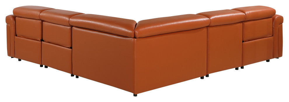 Giovanni 5-Piece 3-Power Reclining Italian Leather Sectional, Camel