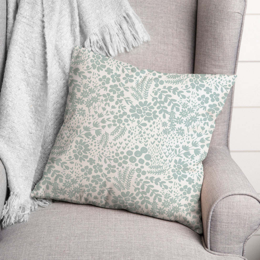 Blue Dainty Floral 18x18 Spun Poly Pillow