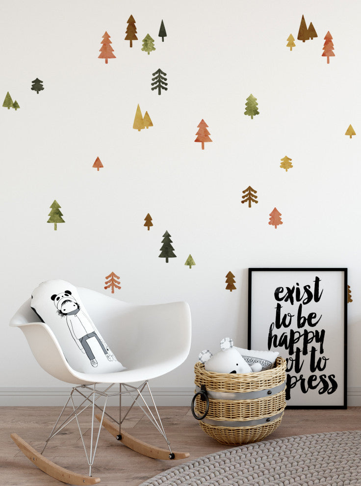 Mini Forest Tiny Trees Peel and Stick Vinyl Wall Stickers, Cozy Fall