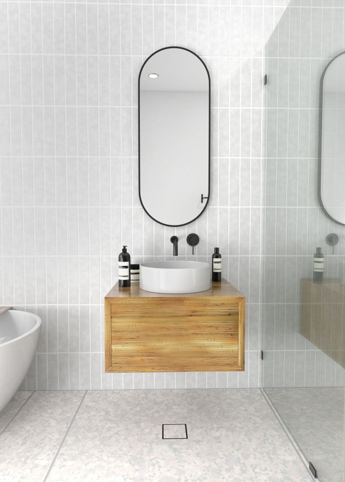 16" W X 40" H Pill Shape Stainless Steel Framed Mirror, Black