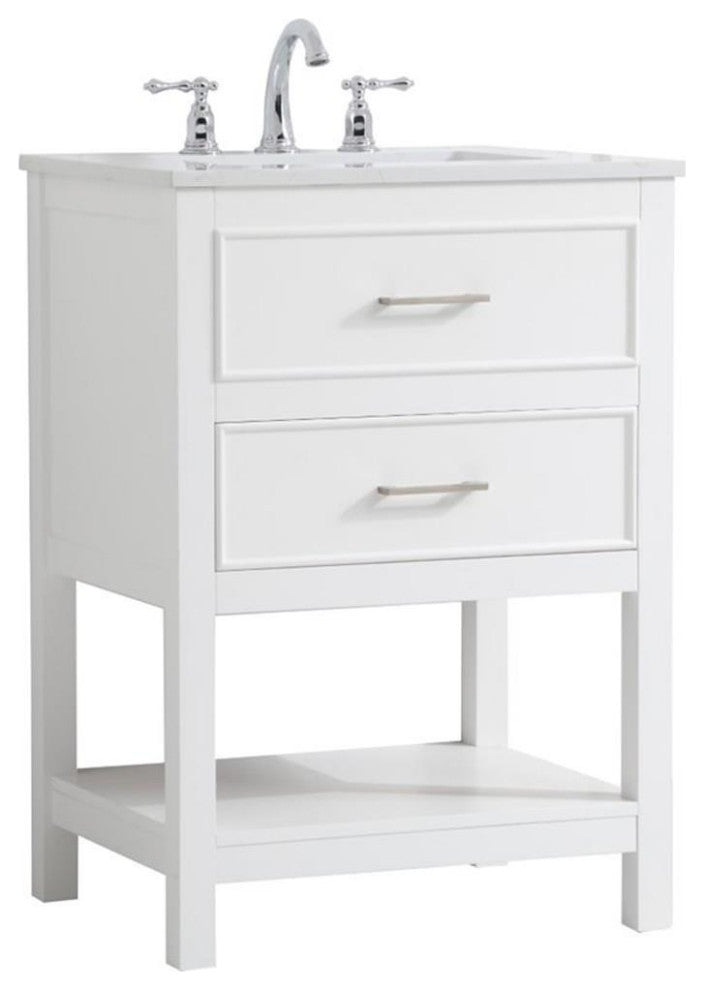 Elegant Decor Sinclaire 24" Single Quartz Top Bathroom Vanity in White