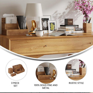 Comerford 3 Piece Metal and Wood Organizer Set, Rustic Brown