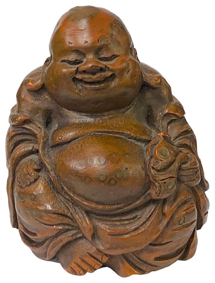 Chinese Bamboo Carved Happy Buddha Ru Yi Figure Display, Hws2177