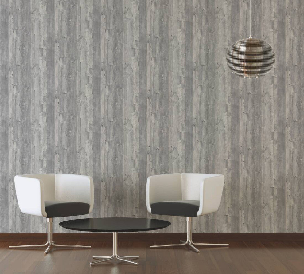 Faux Textured Wallpaper Wood, 954054, Gray Brown Beige, Sample
