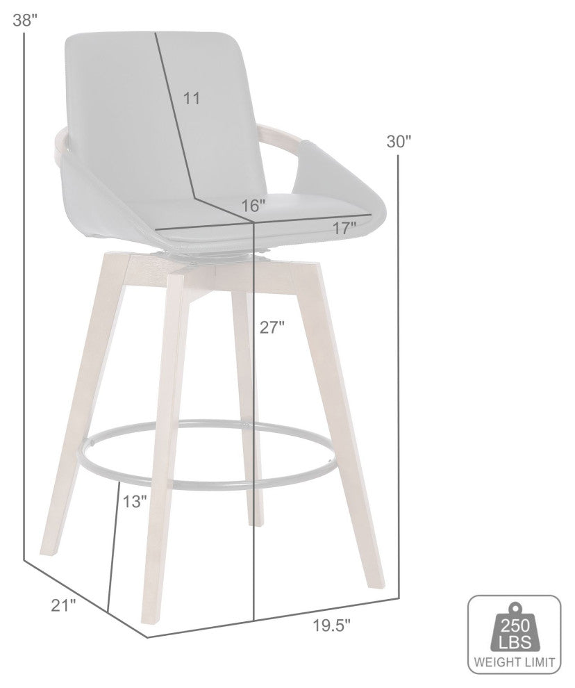 Baylor Swivel Wood Stool, Faux Leather, Cream/Walnut, 26" Counter Height