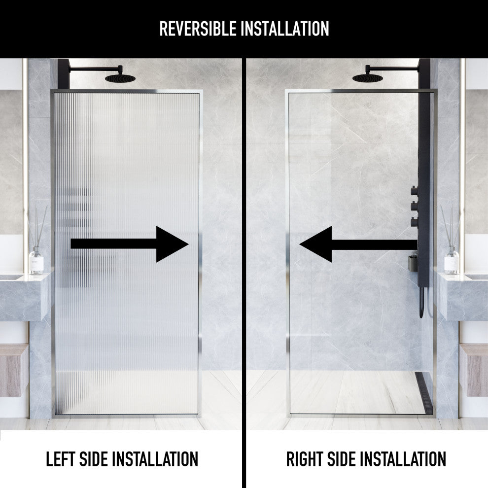 VIGO Meridian Framed Fixed, Chrome, Shower Screen, 34" W X 74" H, Fluted Glass