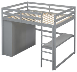 Gewnee Wood Full Size Loft Bed with Built-in Wardrobe