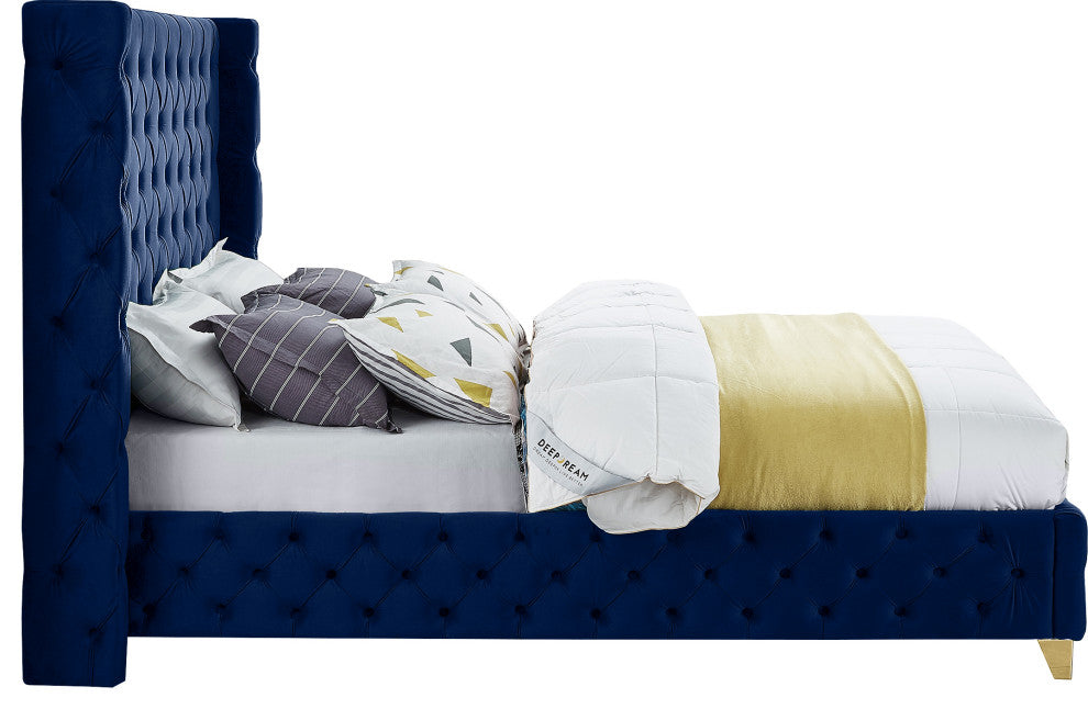 Savan Velvet Upholstered Bed, Navy, King