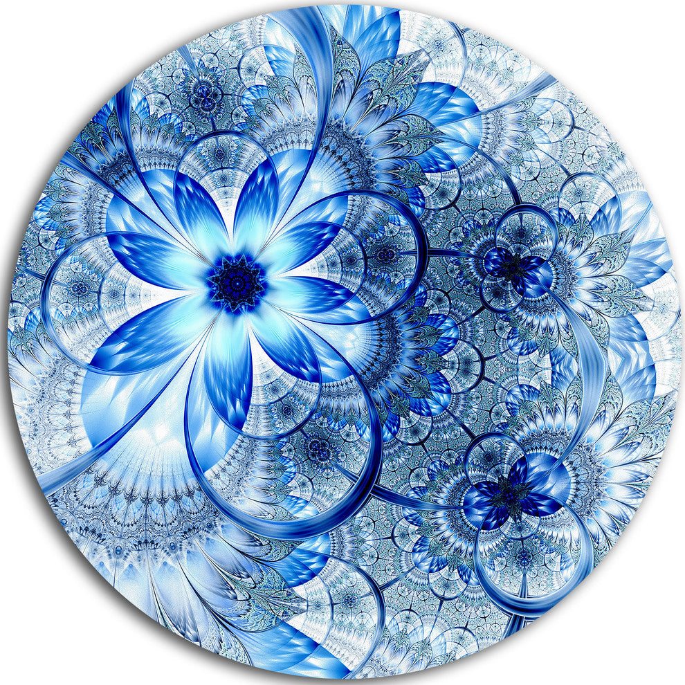 Dark Blue Flower Pattern Design, Floral Round Metal Wall Art, 36"