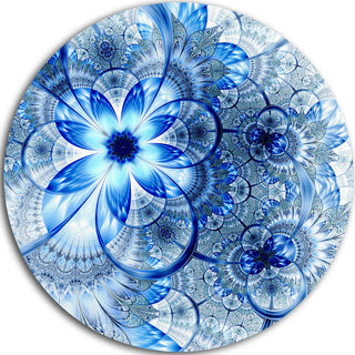 Dark Blue Flower Pattern Design, Floral Round Metal Wall Art, 36"