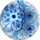Dark Blue Flower Pattern Design, Floral Round Metal Wall Art, 36"