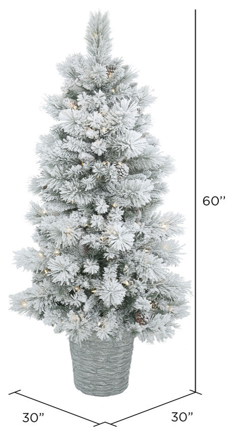 Vickerman B160251Led 5' Potted Flocked Pine Christmas Tree, Warm White Lights