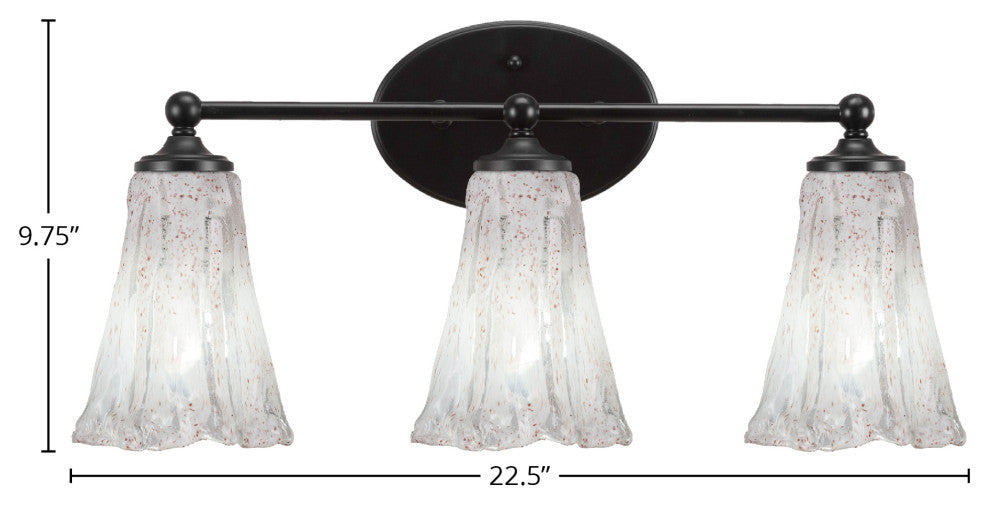 Capri 3-Light Bath Bar, Matte Black/Fluted Italian Ice