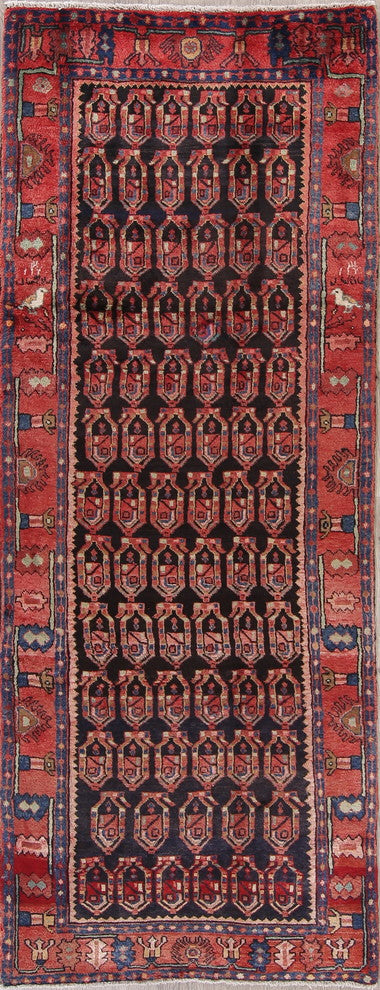 Consigned, Heriz Wool Handmade Persian Oriental Runner Rug, Black, 9'11"X3'10"