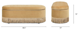 Melinda 48.5" Bullion Fringe Oval Storage Bench, Gold