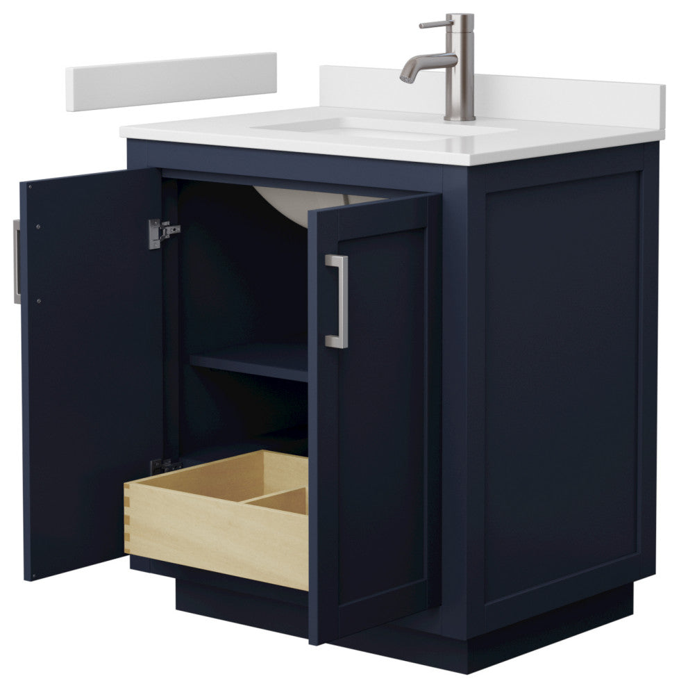Miranda Blue/Brushed Nickel, 30" Single, Cultured Top, Square, No Mirror