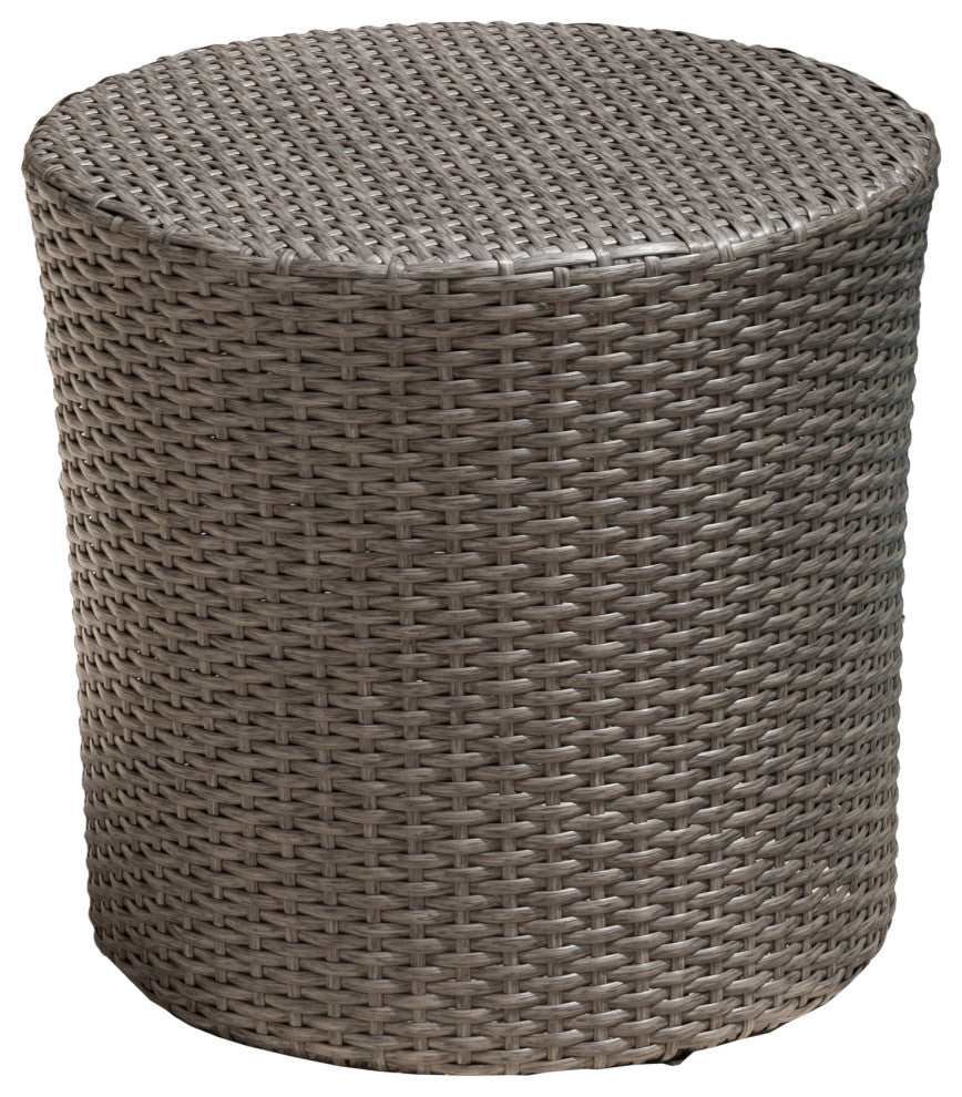 GDF Studio Overton Outdoor Gray Wicker Barrel Side Table, Dark Gray