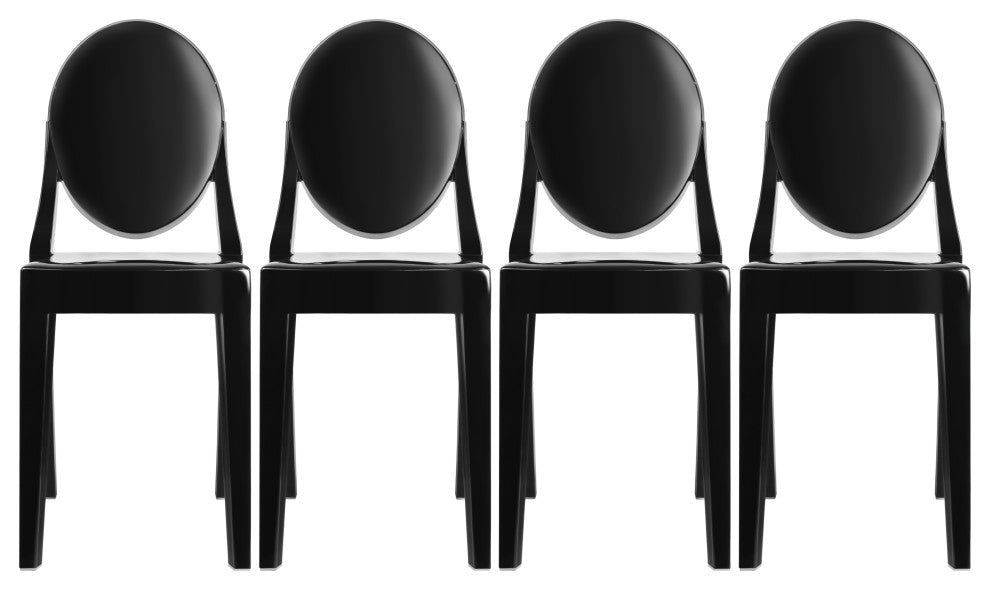 Designer Stackable Side Chair Dining Room Chairs With Solid Back Set of 4, Black