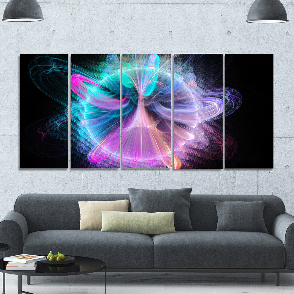 Blue Fractal Vortices of Energy, Floral Canvas Art Print, 60"x28", 5 Panels