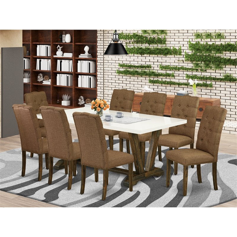 V727El718-9, 9-Piece Dining Set, 8 Chairs and Table Solid Wood