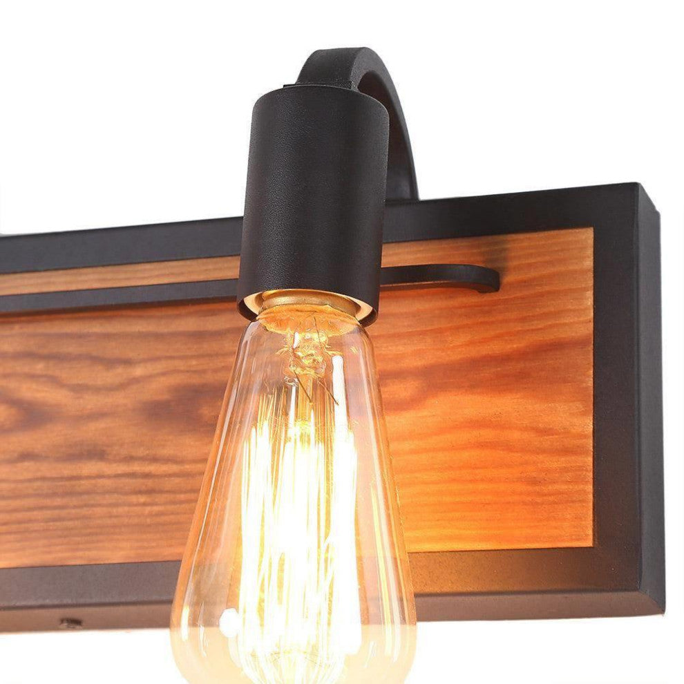 LALUZ 3-Light 21.3-in Wood Brown and Black Farmhouse Vanity Light Bar