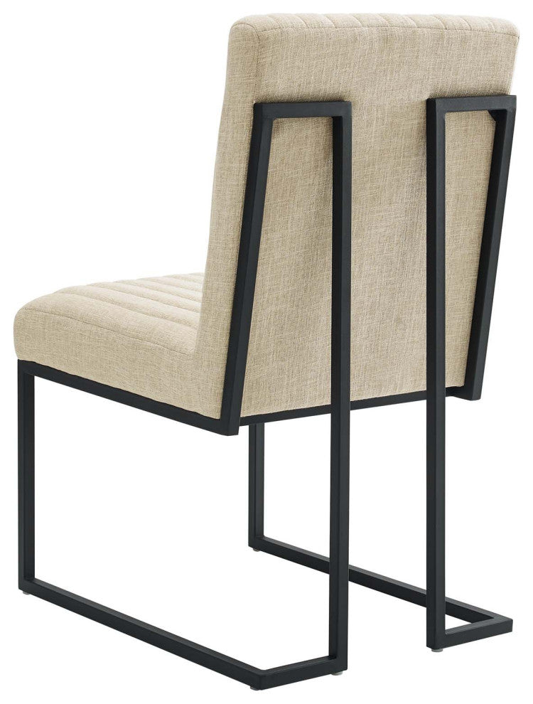 Tufted Side Dining Chair, Fabric, Metal, Beige, Modern, Cafe Bistro Restaurant