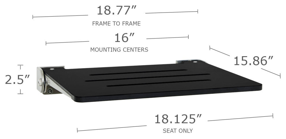 Seachrome SlimLine Folding Wall Mount Shower Seat, Matte Black With Silver
