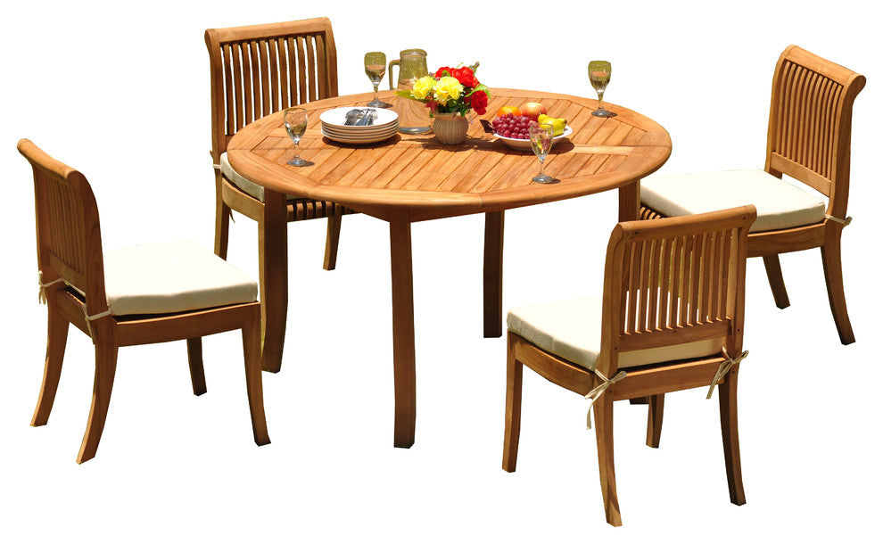 5-Piece Outdoor Teak Set, 52" Round Table, 4 Giva Chairs, Sunbrella Cushion