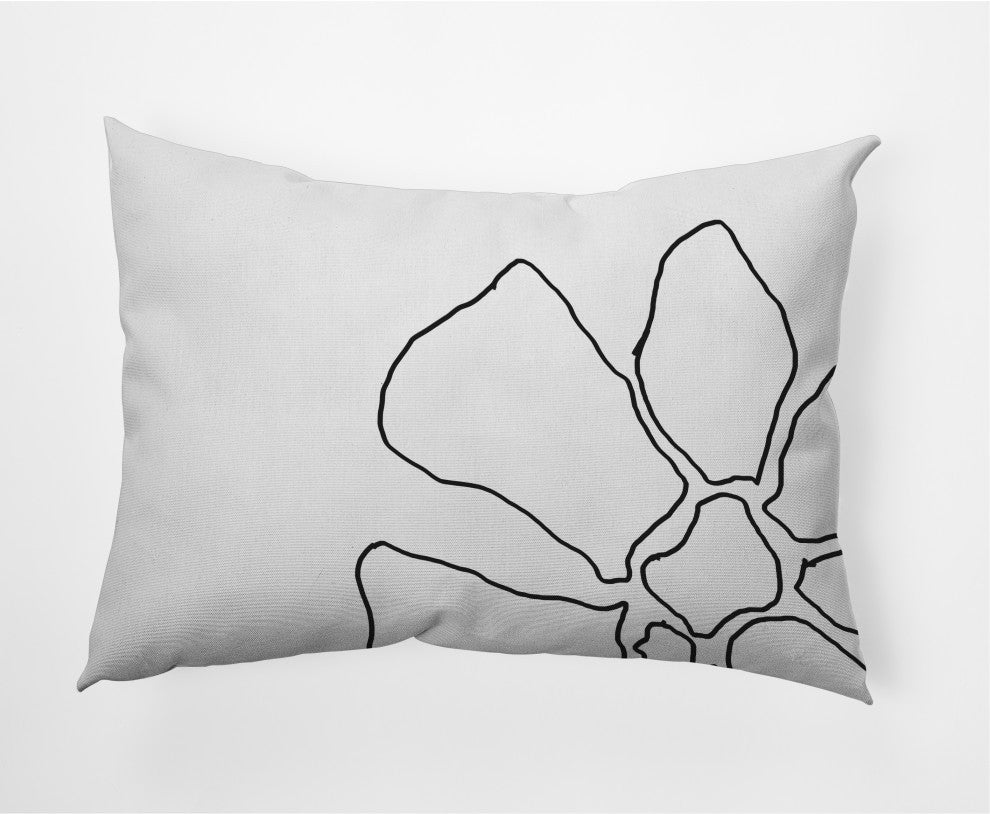 Petal Lines Decorative Lumbar Pillow, Black/White, 14x20"