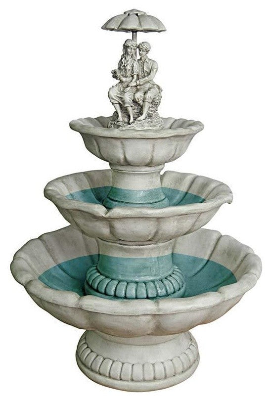 39"H Tall Romantic Lovers Under Umbrella Garden Fountain