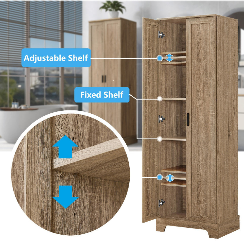Brown Storage Cabinet With 2-Doors and Adjustable Shelf