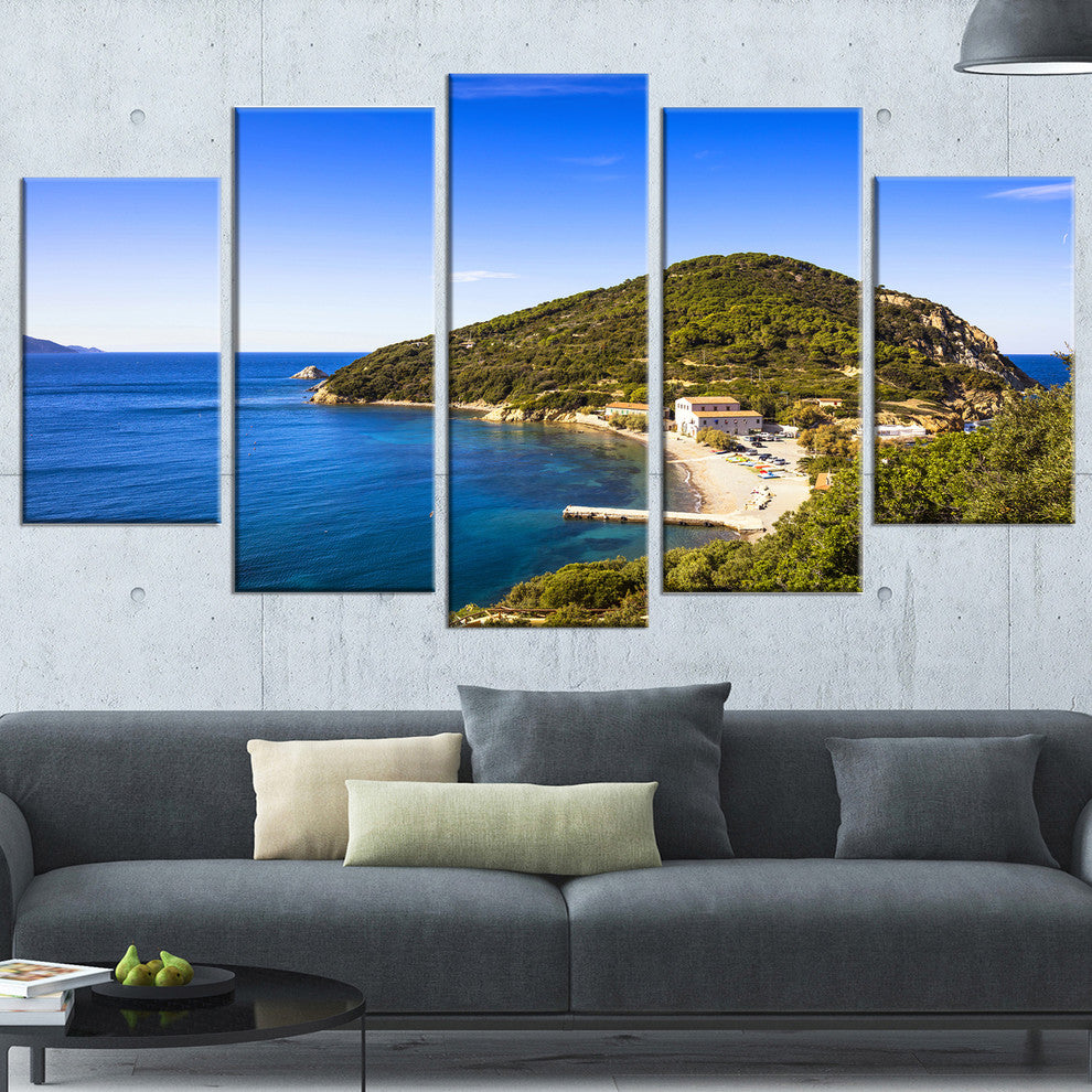"Blue Seashore At Elba Island" Seashore Wall Art, 5 Panels, 60"x32"