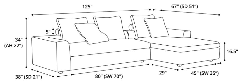 Lucerne Modular Chaise, Ashen Fabric, Ashen Fabric, Set02a-2pc