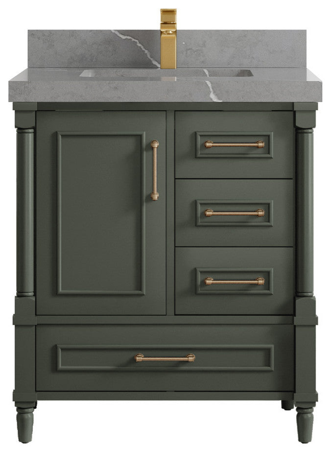Aberdeen 30 Single Sink Bath Vanity in Pewter Green 2" Piatra Gray