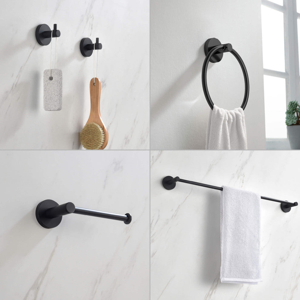 Circular 5-Piece Bathroom Hardware Set, Matte Black
