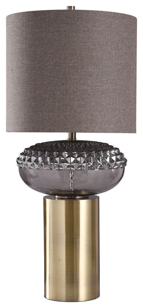 Tiffin Table Lamp Smoke Finish On Glass Body With Antique Brass Finish