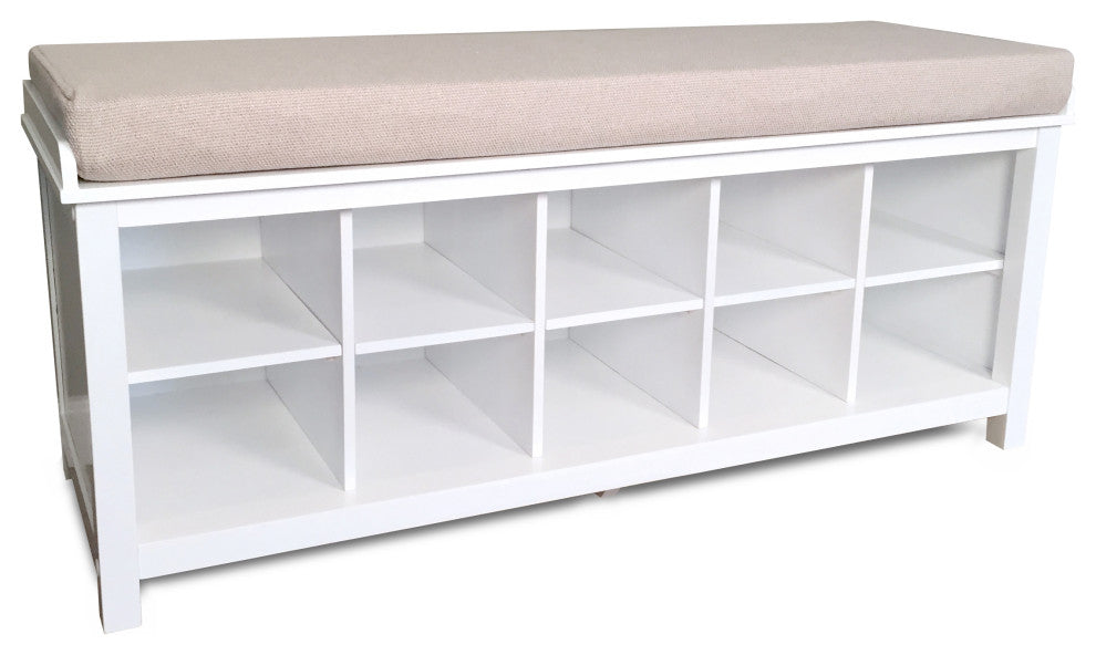 Wood Shoe Storage Bench, White