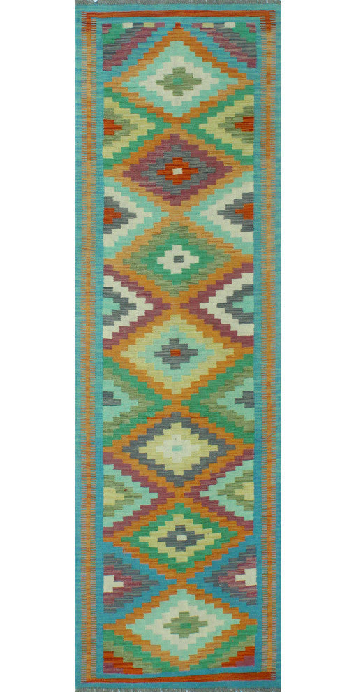Sangat Kilim Hamadi Orange/Blue Runner, 2'8x9'5